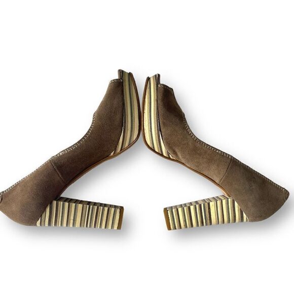 Ruika Women's Suede Peep Toe Stripes Platform Heel Brown‎ Size 39 - Picture 2 of 9